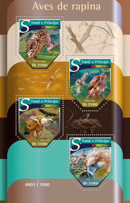 Sao Tome & Principe 2015 MNH Birds of Prey on Stamps Owls Buzzard Vultures Eagles 4v M/S