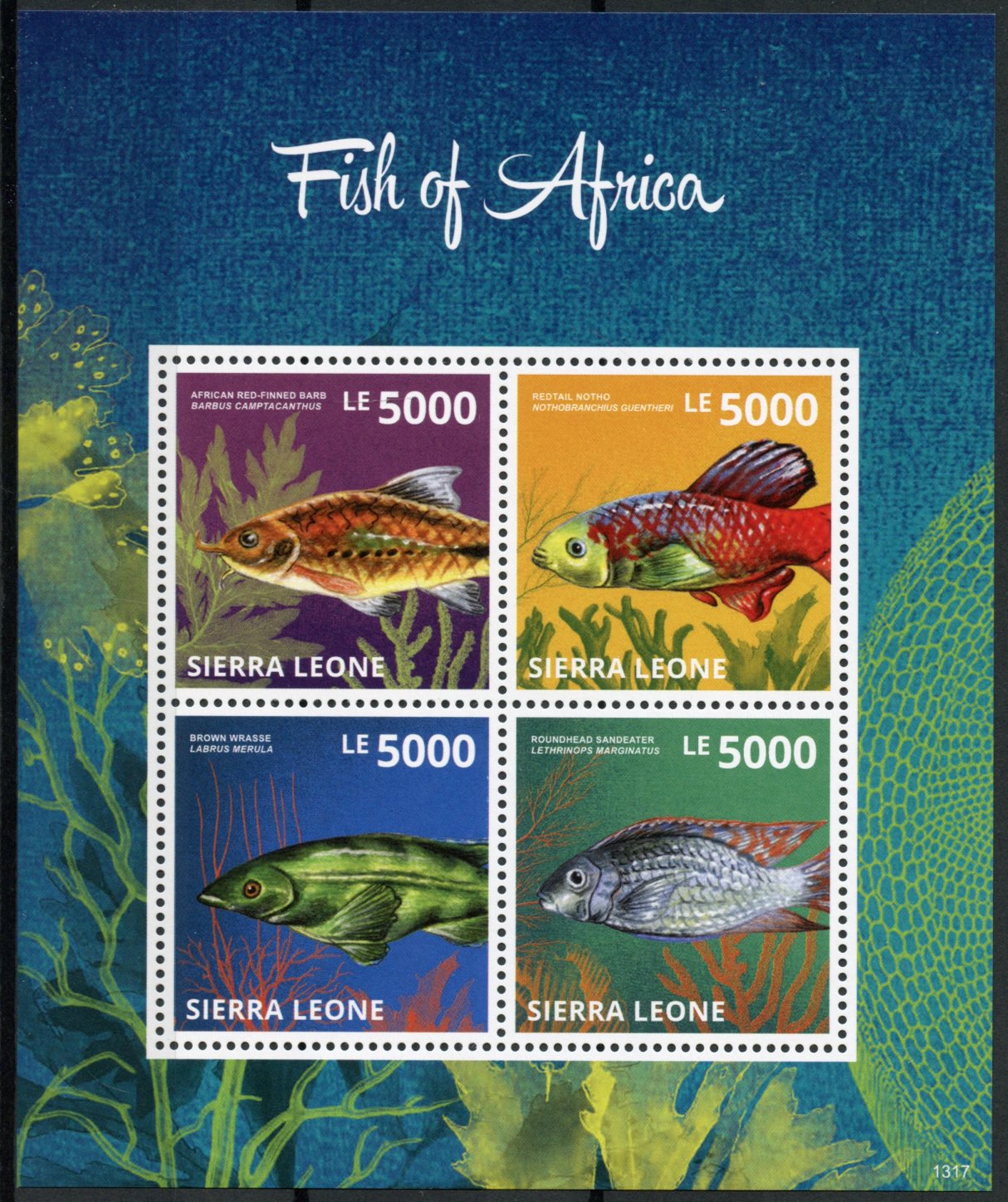 Sierra Leone 2013 MNH Fish of Africa 4v M/S Barb Redtail Notho Wrasse Sandeater