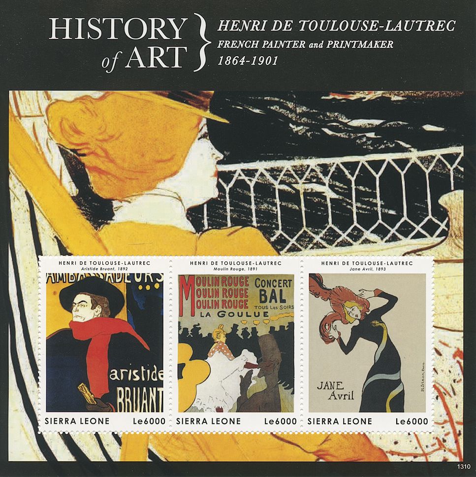 Sierra Leone 2013 MNH History of Art Stamps Henri de Toulouse-Lautrec Paintings 3v M/S