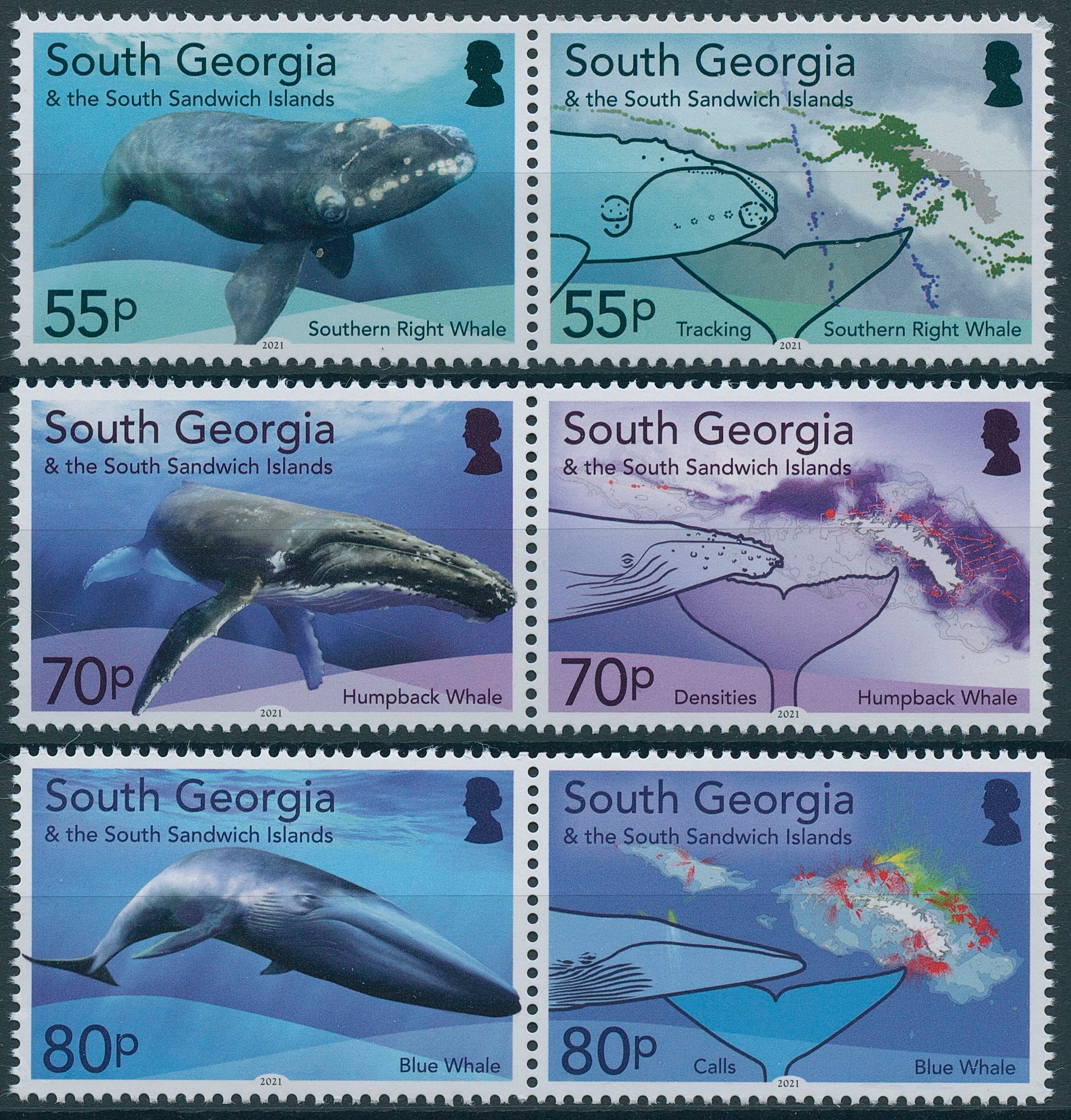 South Georgia & S Sandwich Isl 2021 MNH Marine Animals Stamps Whales Humpback Whale 6v Set in Pairs