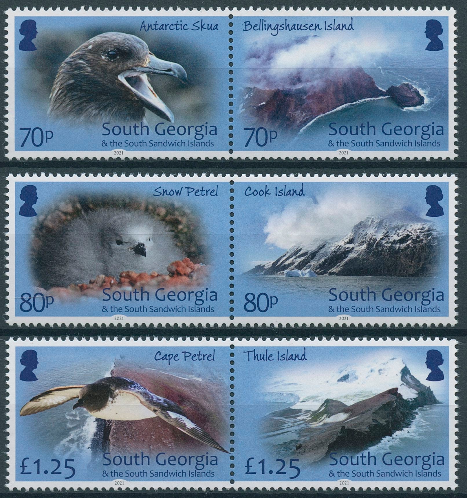 South Georgia & S Sandwich Isl 2021 MNH Birds on Stamps Island Series Part I Southern Thule 6v Set in Pairs