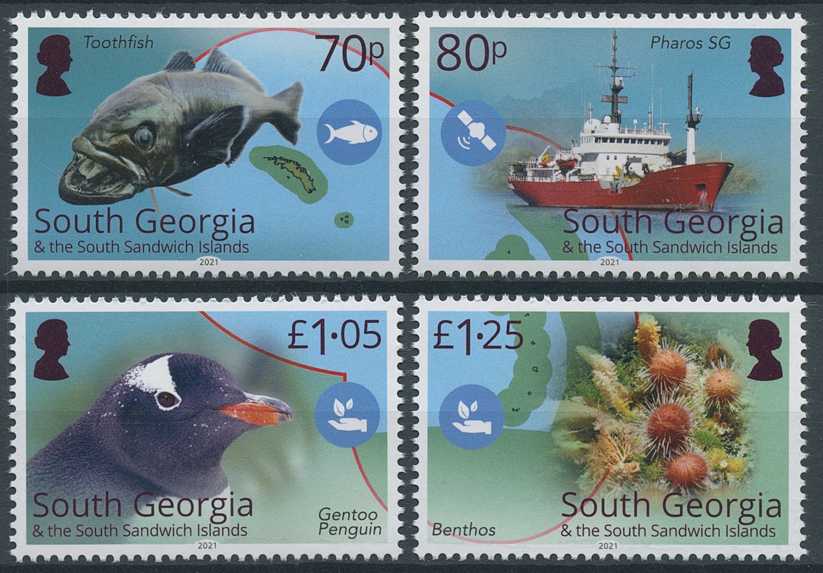 South Georgia & S Sandwich Isl 2021 MNH Marine Animals Stamps Blue Belt Programme Penguins Fish Ships 4v Set