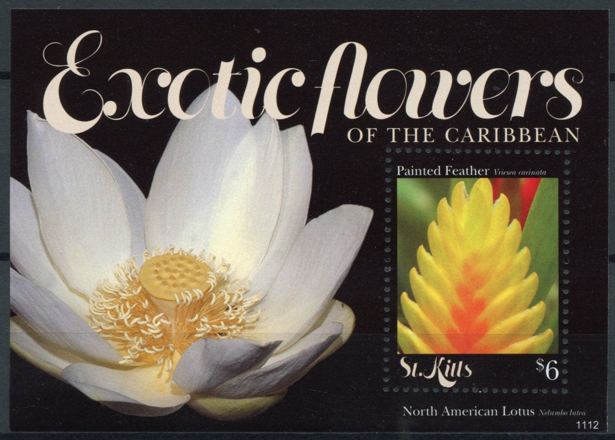 St Kitts 2011 MNH Flora Stamps Exotic Flowers Caribbean Lotus Painted Feather 1v S/S I