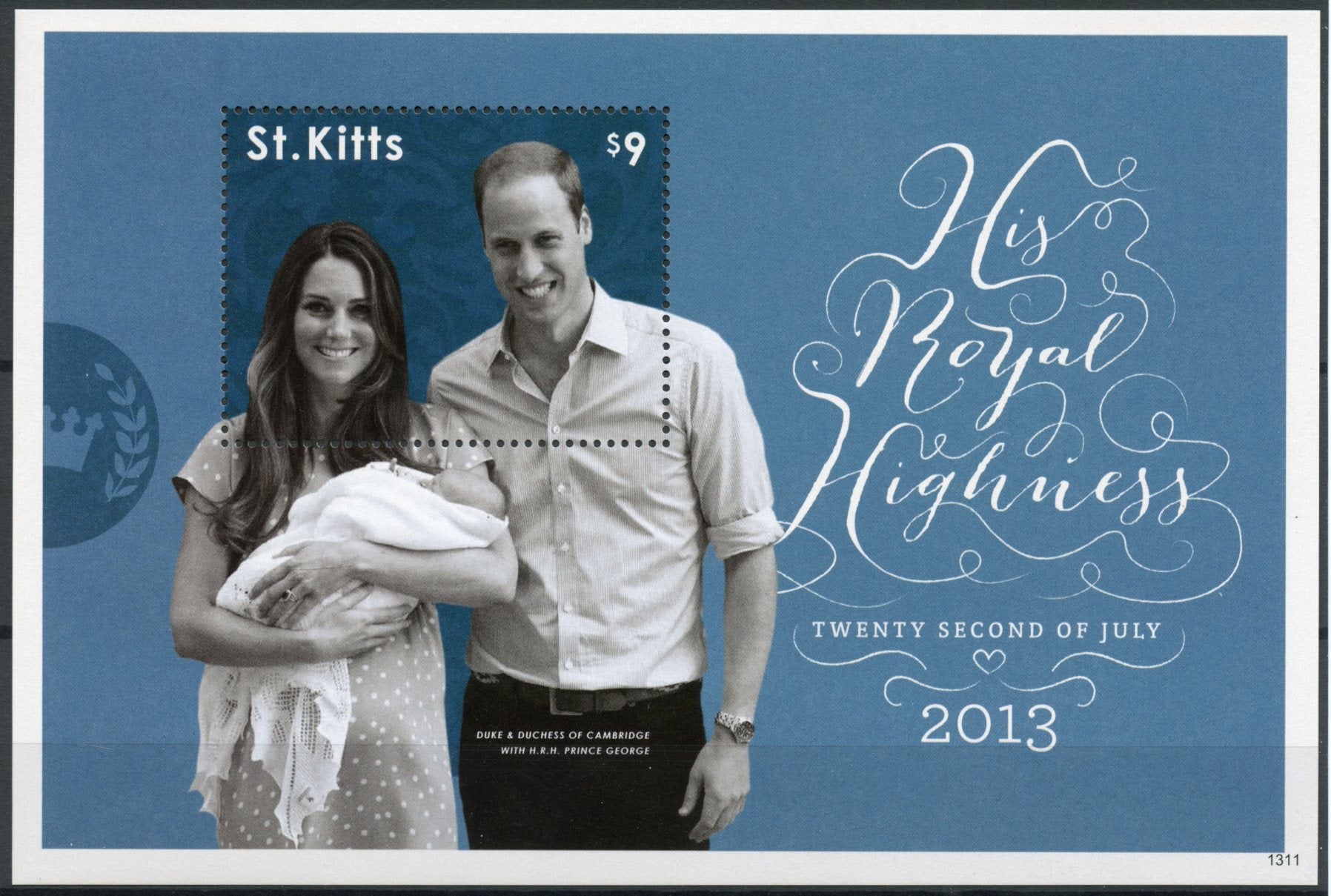 St Kitts Royalty Stamps 2013 MNH Prince George Royal Baby William & Kate 1v S/S
