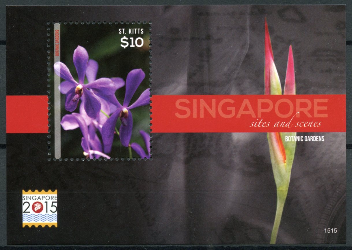 St Kitts 2015 MNH Singapore 2015 Sites & Scenes 1v S/S Botanic Gardens Flowers