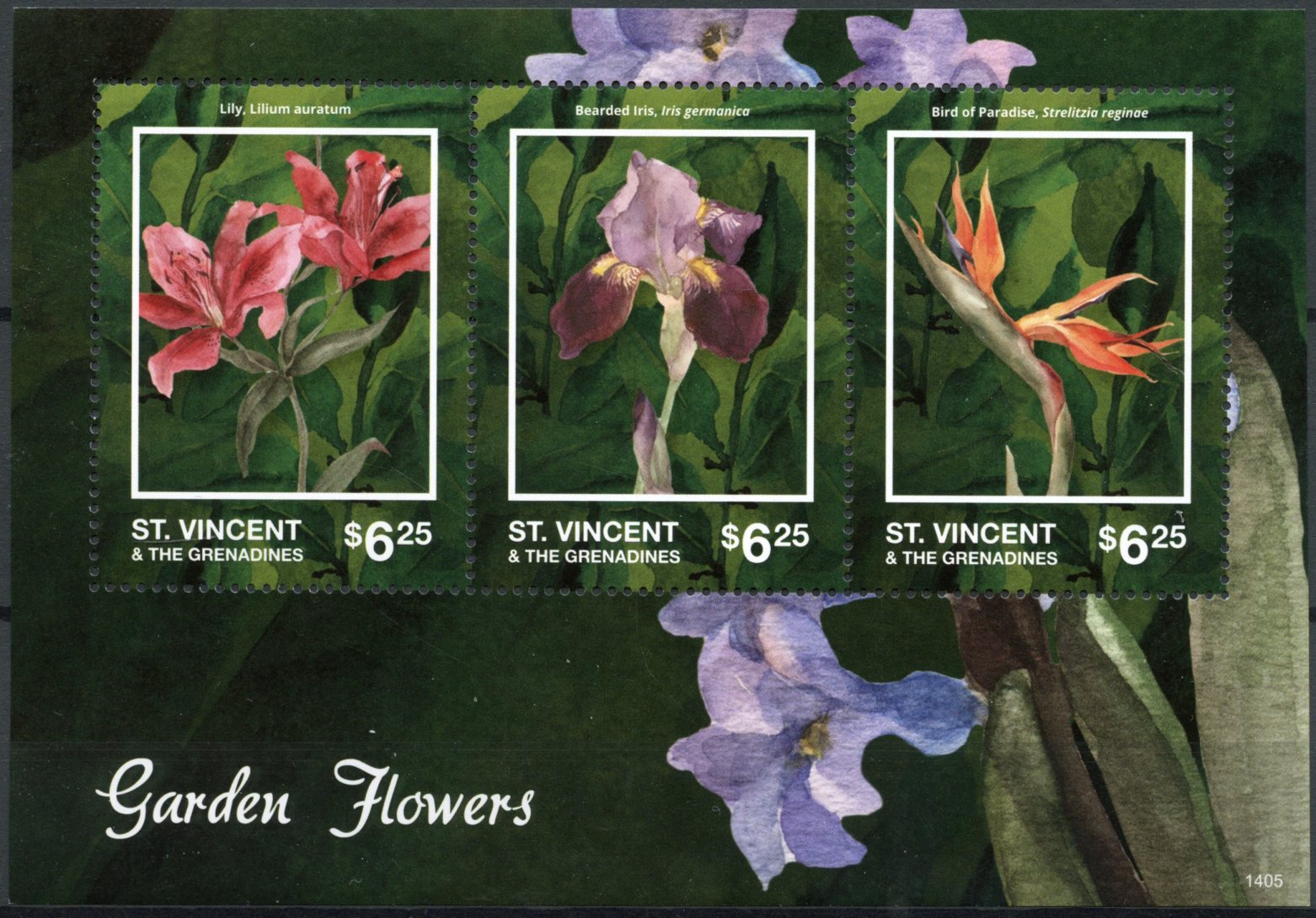 St Vincent & The Grenadines 2014 MNH Garden Flowers II 3v MS Lily Iris Germanica