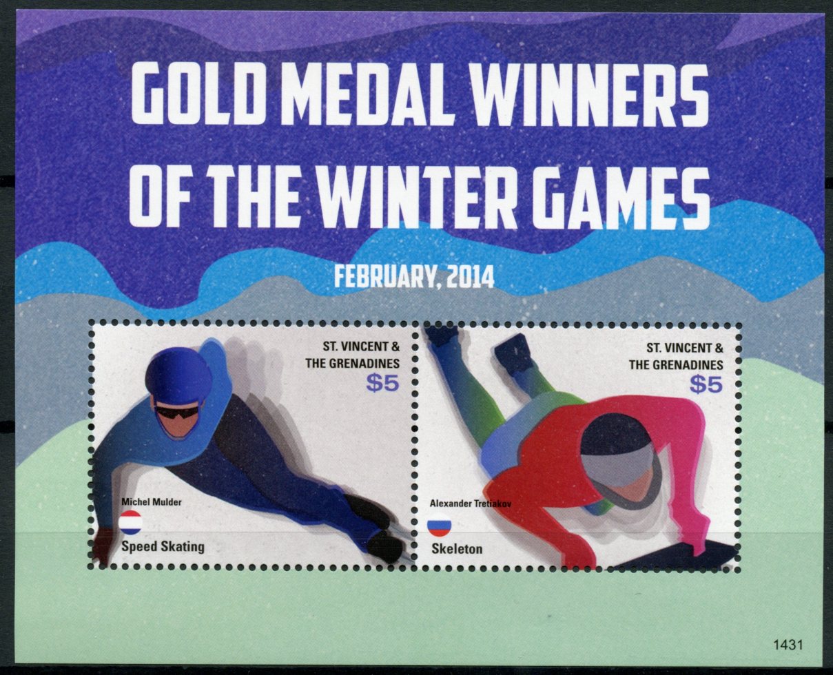 St Vincent & Grenadines 2014 MNH Gold Medal Winners Winter Games 2v S/S Olympics