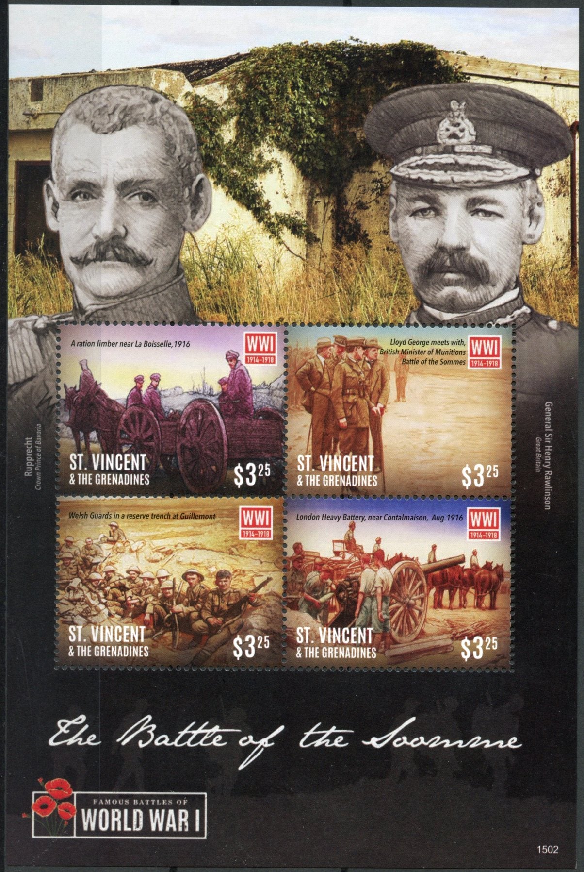 St Vincent & Grenadines 2015 MNH WWI WW1 Battle of Somme 4v M/S Military Stamps