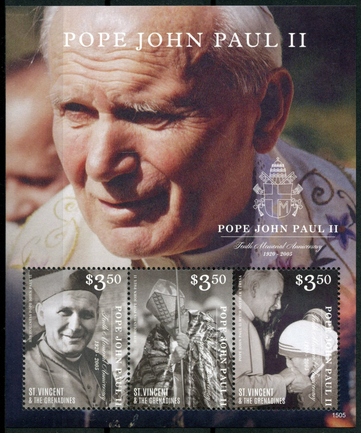 St Vincent & The Grenadines 2015 MNH Pope John Paul II 10th Memorial Ann 3v M/S