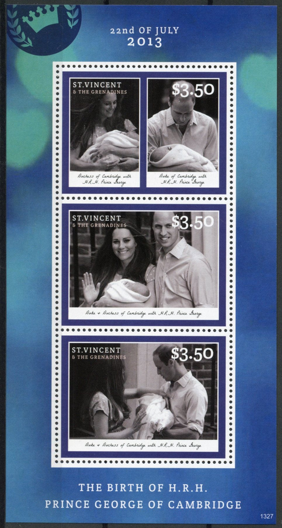 St Vincent & Grenadines Royalty Stamps 2013 MNH Prince George Royal Baby 3v M/S
