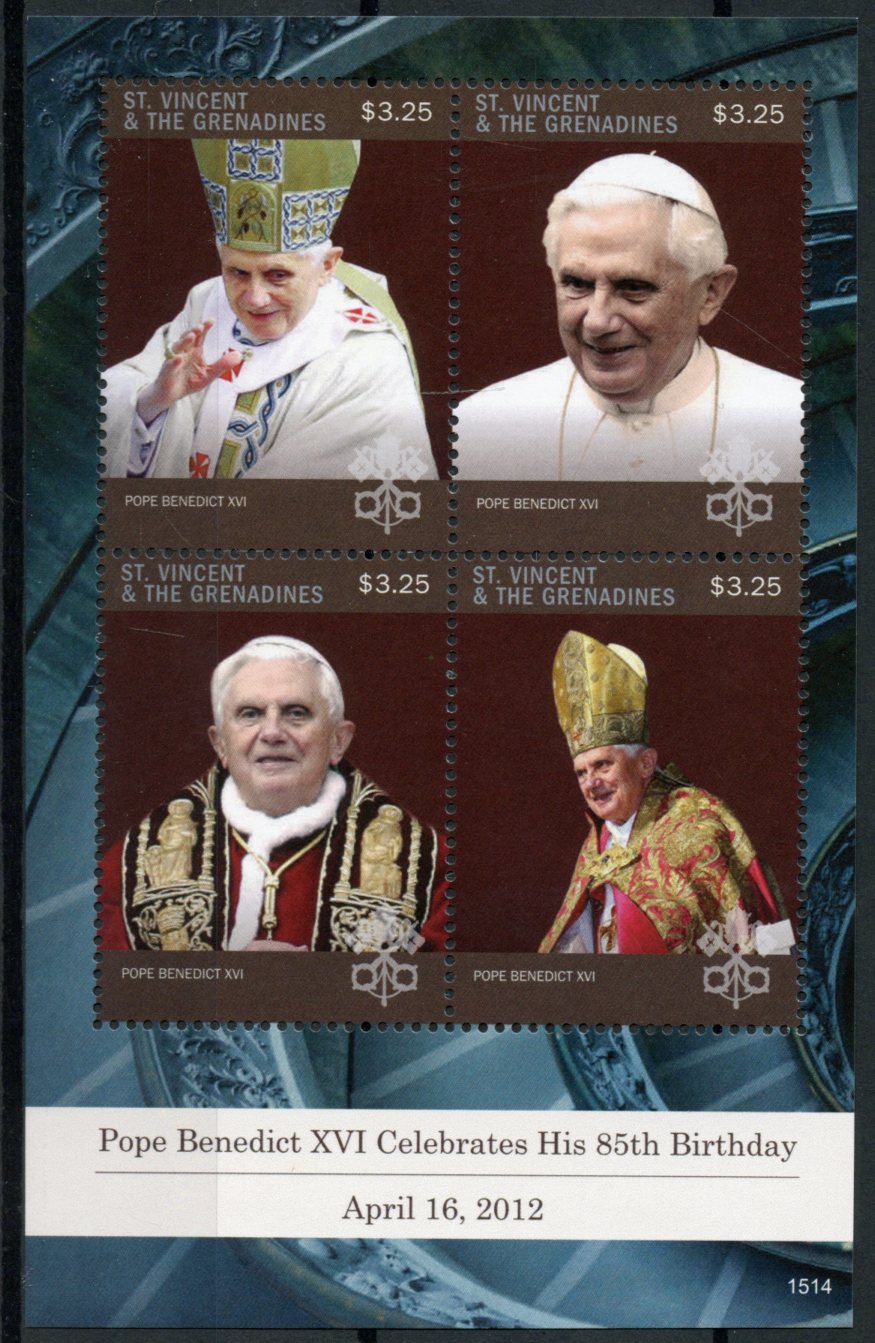 St Vincent & Grenadines 2015 MNH Pope Benedict XVI 85th Birthday 4v M/S Popes
