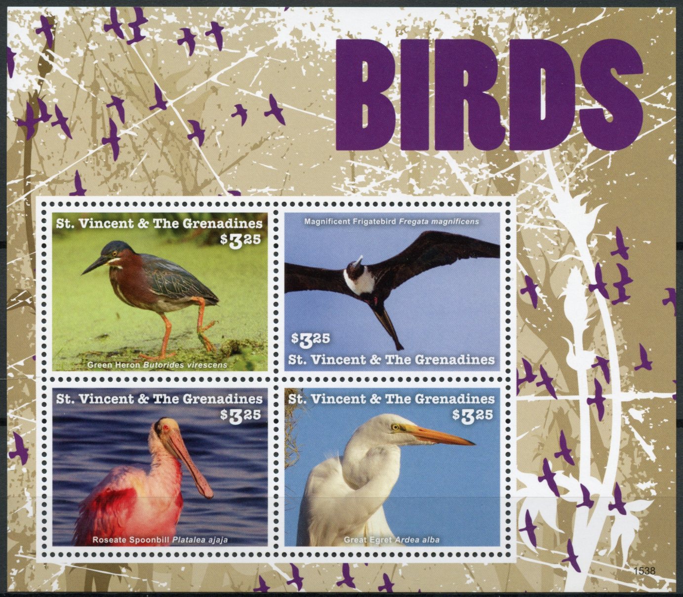 St Vincent & The Grenadines 2015 MNH Birds 4v M/S I Herons Egrets Spoonbill