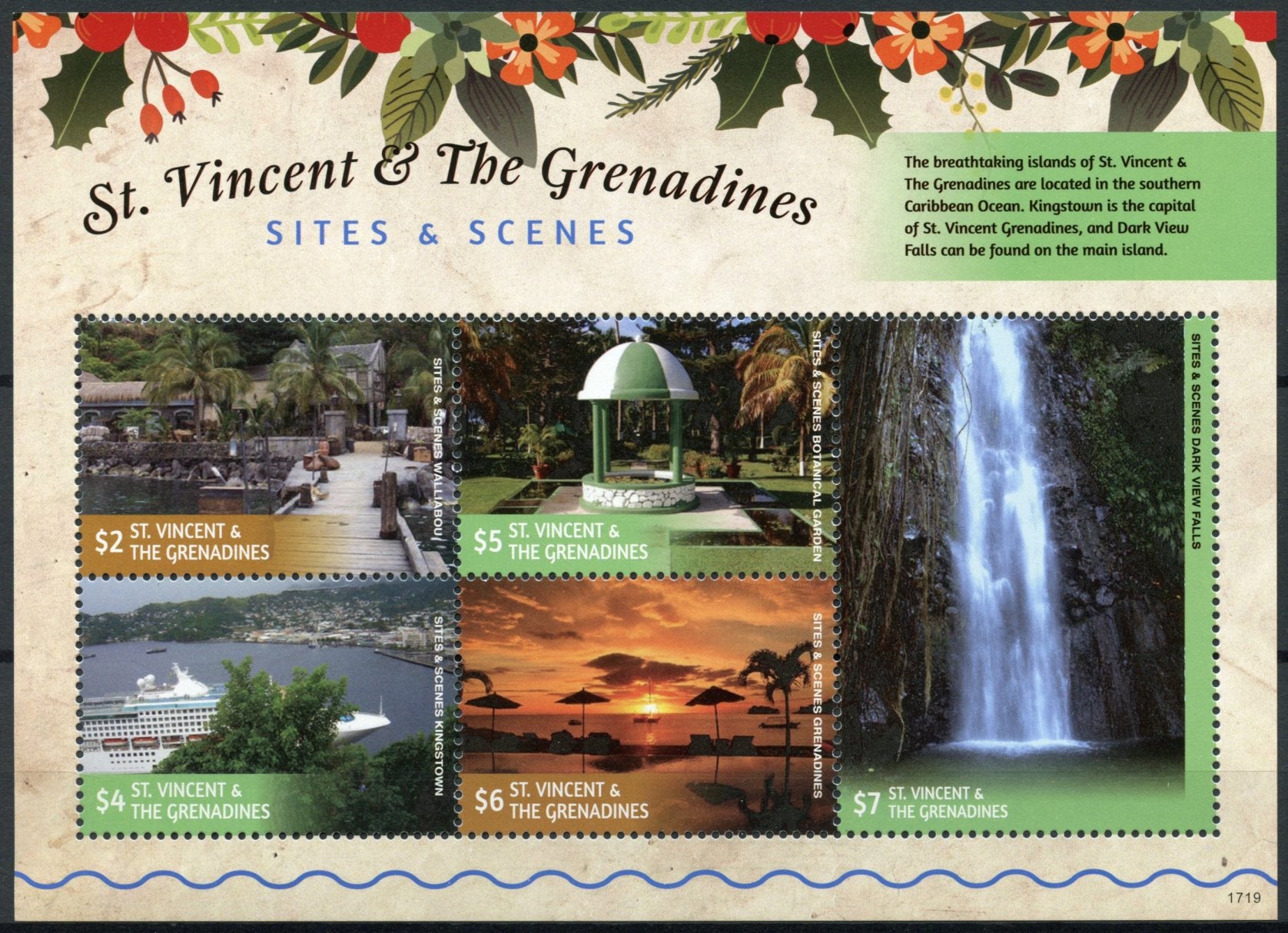 St Vincent & Grenadines 2017 MNH Sites Scenes 5v M/S I Waterfalls Tourism Stamps