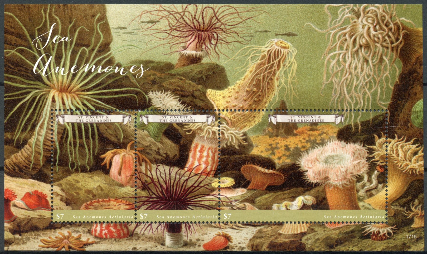 St Vincent & Grenadines 2017 MNH Marine Animals Stamps Sea Anemones Corals 3v M/S