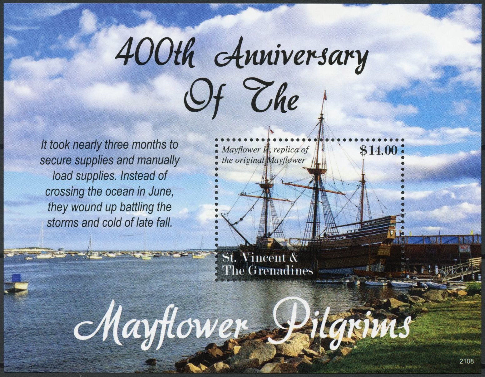 St Vincent & Grenadines 2021 MNH Ships Stamps Mayflower Pilgrims Exploration 1v S/S