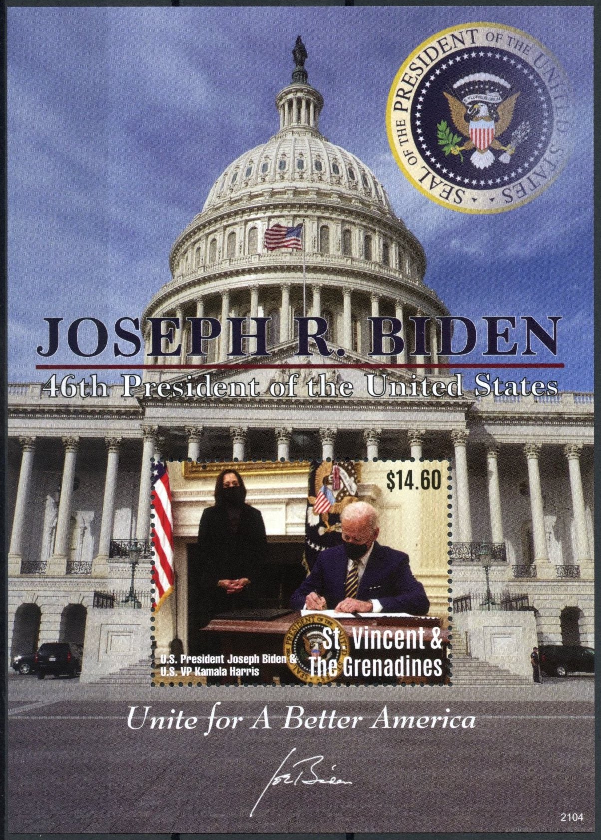 St Vincent & Grenadines 2021 MNH Joe Biden Stamps 46th US Presidents Politicians 1v S/S