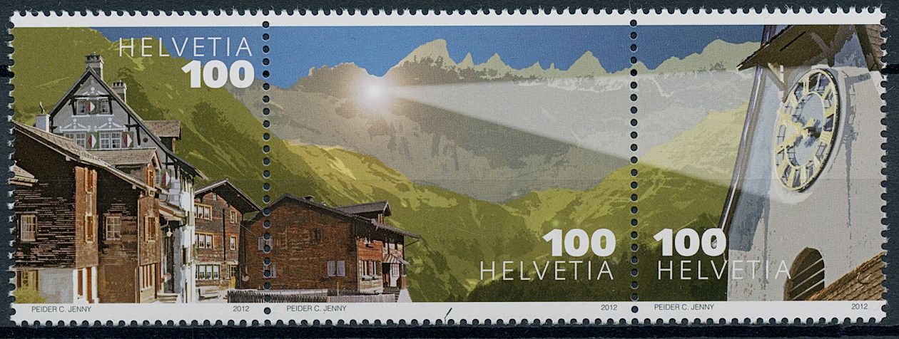 Switzerland 2012 MNH Landscapes Stamps Martinsloch Window Mountains World Heritage Site 3v Strip