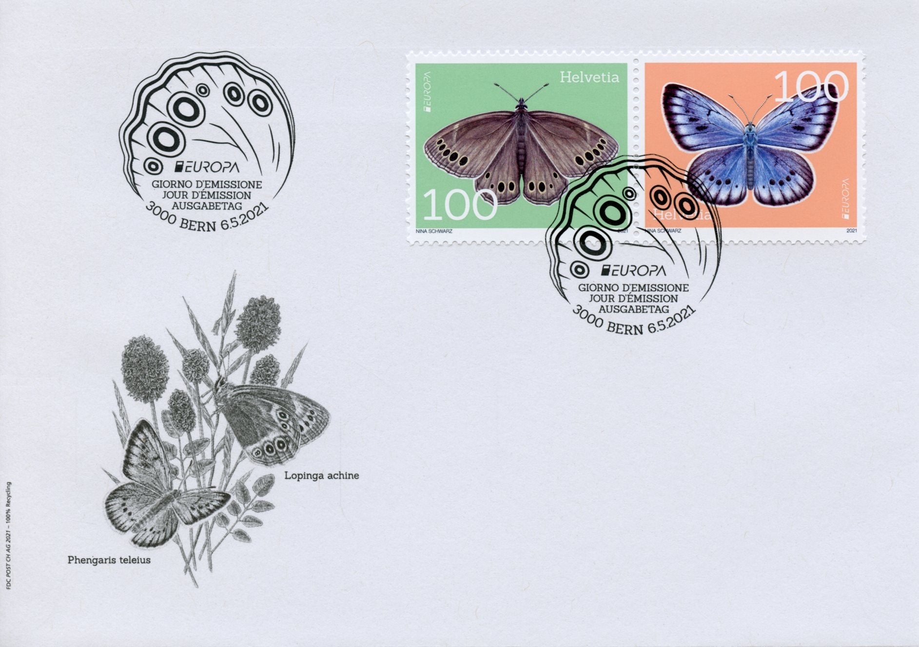 Switzerland Europa Stamps 2021 FDC Endangered National Wildlife Butterflies 2v Set