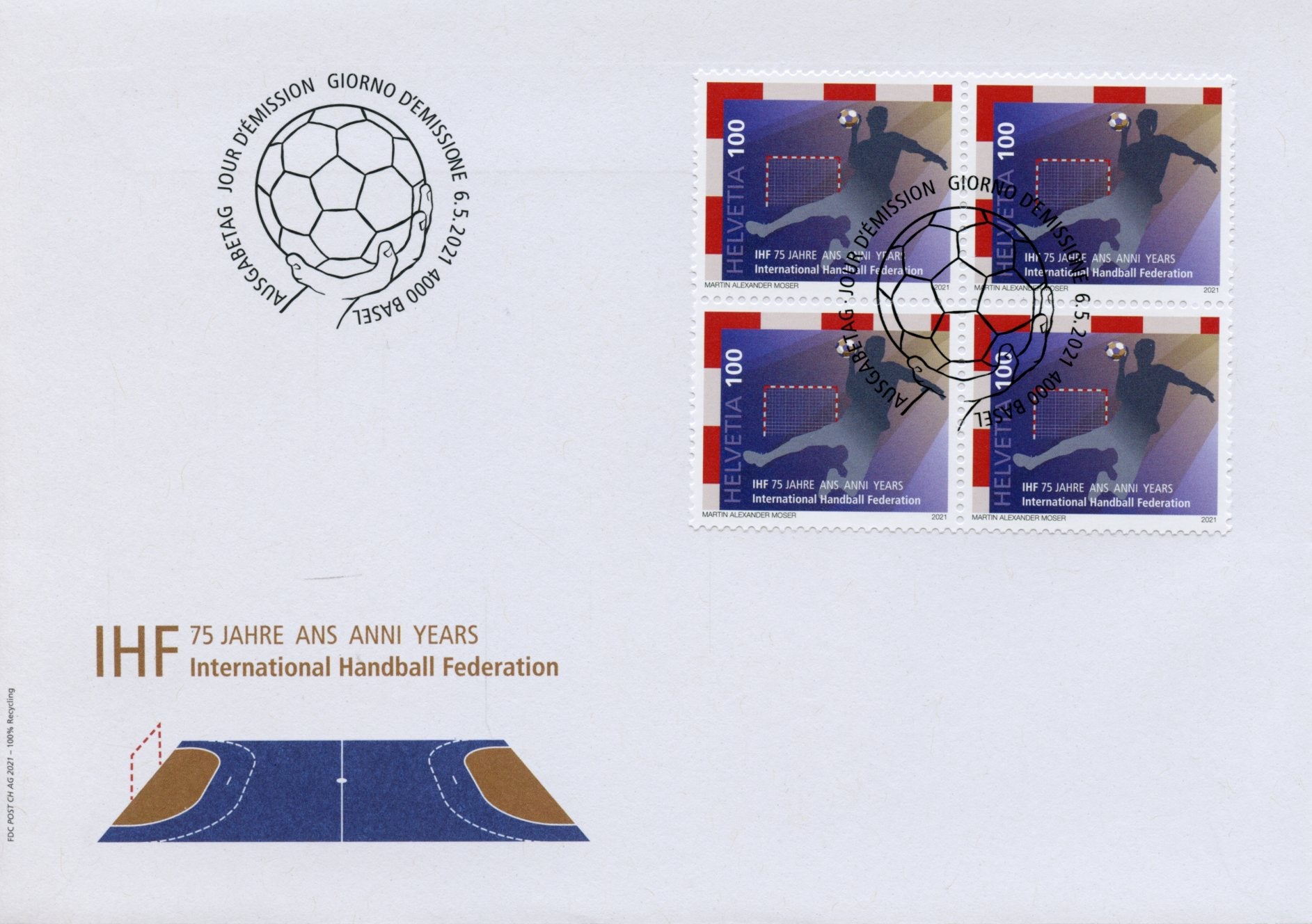 Switzerland Sports Stamps 2021 FDC Intl Handball Federation IHF 75 Years 4v Block