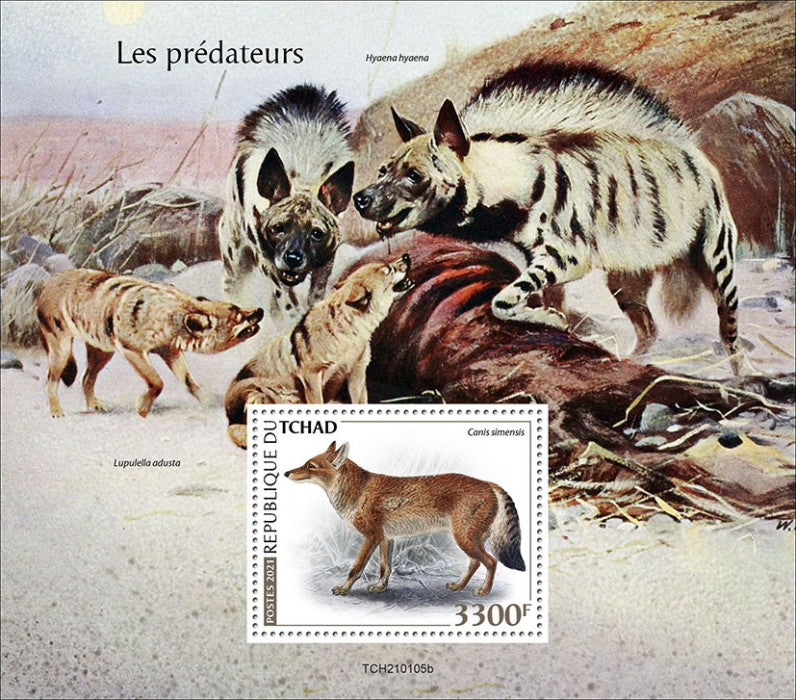 Chad 2021 MNH Wild Animals Stamps Predators Ethiopian Wolf Hyenas 1v S/S