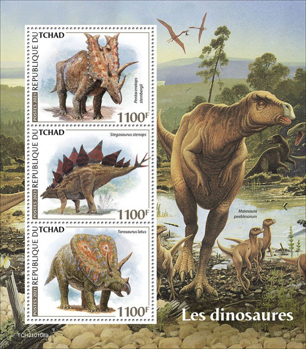 Chad 2021 MNH Dinosaurs Stamps Stegosaurus Prehistoric Animals 3v M/S