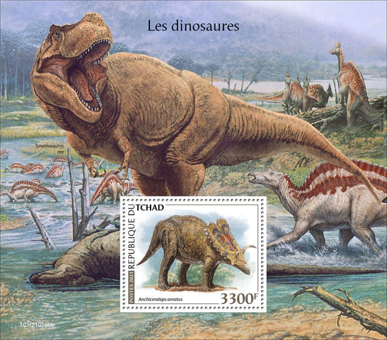 Chad 2021 MNH Dinosaurs Stamps Anchiceratops T-Rex Prehistoric Animals 1v S/S
