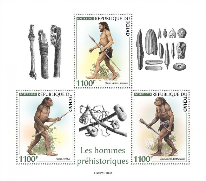 Chad 2021 MNH History & Archaeology Stamps Prehistoric Humans Homo Sapiens 3v M/S
