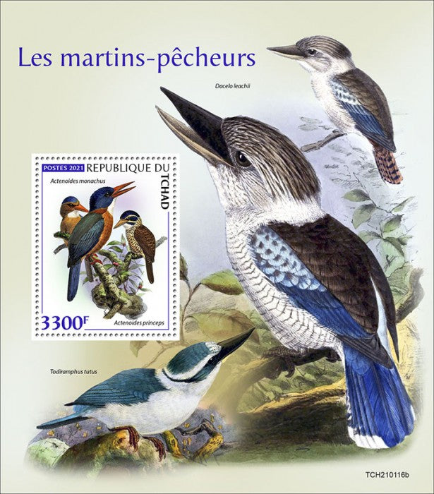 Chad 2021 MNH Birds on Stamps Kingfishers Green-Backed Kingfisher 1v S/S
