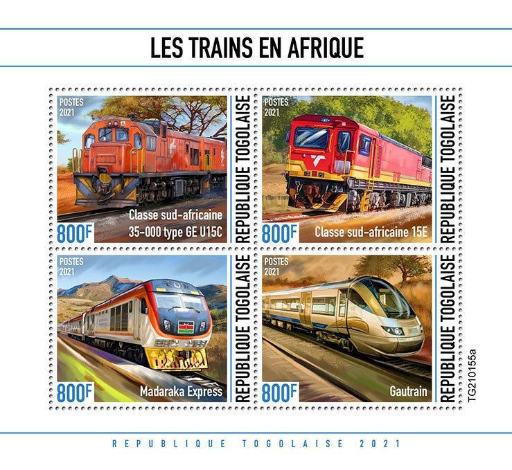 Togo 2021 MNH Railways Stamps African Trains Gautrain Madaraka Express Rail 4v M/S