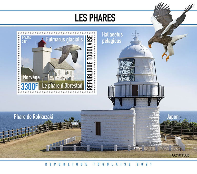Togo 2021 MNH Lighthouses Stamps Obrestad Lighthouse Gulls Birds of Prey 1v S/S