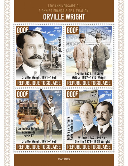 Togo 2021 MNH Aviation Stamps Orville Wright Model A Pioneers Aircraft 4v M/S