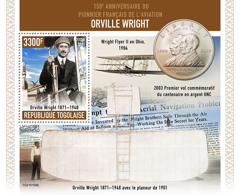 Togo 2021 MNH Aviation Stamps Orville Wright Flyer II Pioneers Aircraft 1v S/S