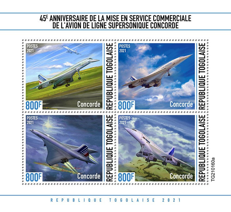 Togo 2021 MNH Aviation Stamps Concorde 1st Commercial Service Supersonic Aircraft 4v M/S