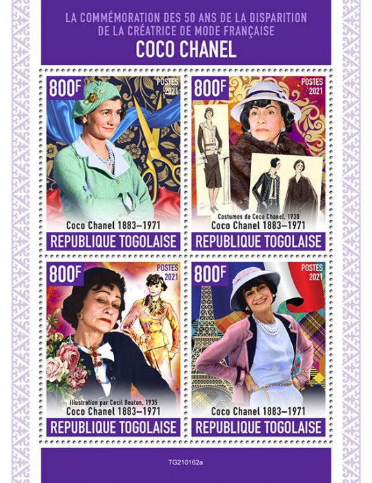 Togo 2021 MNH People Stamps Coco Chanel French Fashion Designer 4v M/S