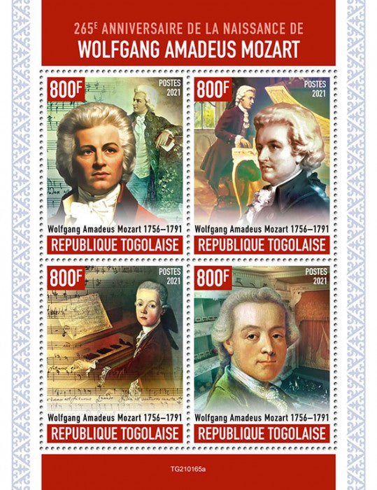 Togo 2021 MNH Music Stamps Wolfgang Amadeus Mozart Composers 4v M/S