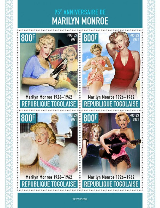 Togo 2021 MNH Marilyn Monroe Stamps Celebrities Film Actresses Movies People 4v M/S