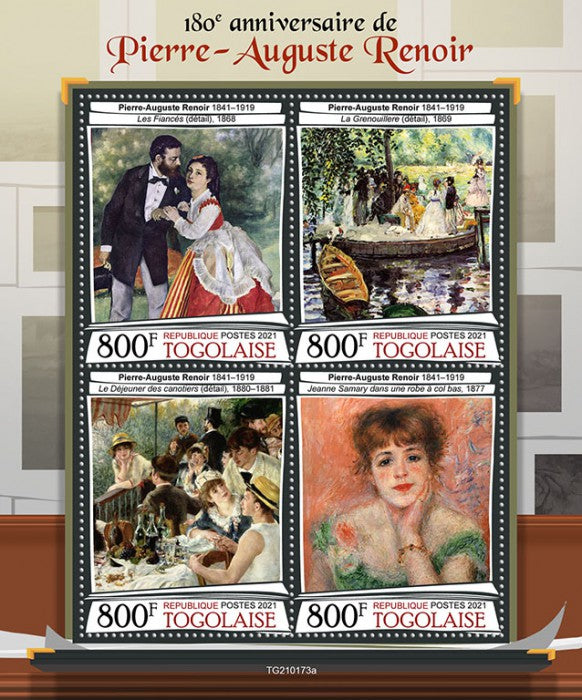 Togo 2021 MNH Art Stamps Pierre-Auguste Renoir Paintings 4v M/S