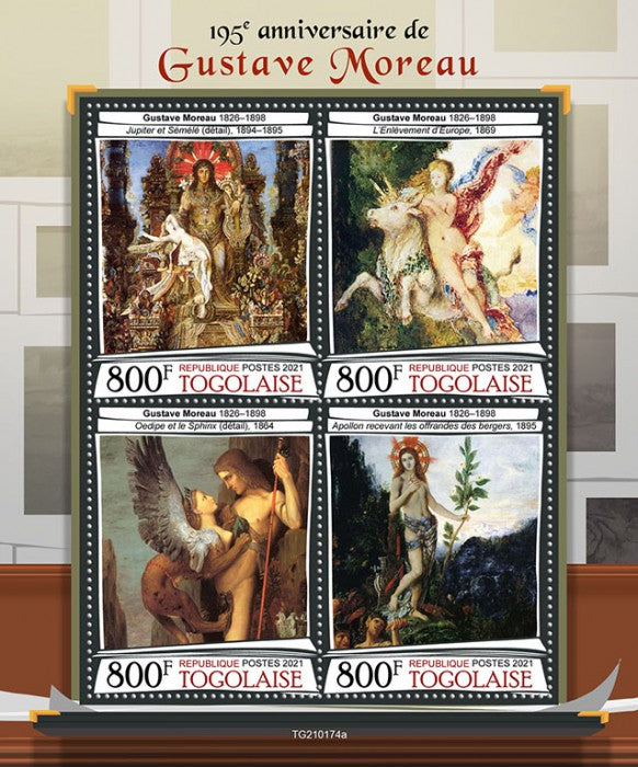 Togo 2021 MNH Art Stamps Gustave Moreau Nudes Nude Paintings 4v M/S