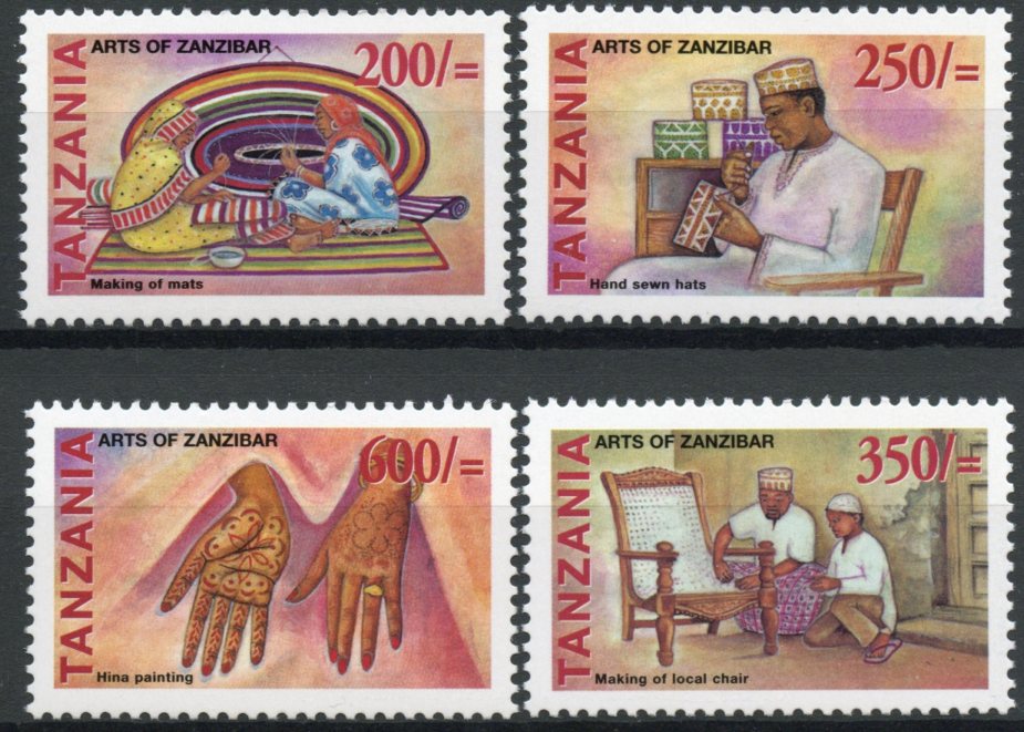 Tanzania 2002 MNH Art Stamps Arts of Zanzibar Mats Chairs Hina Painting 4v Set