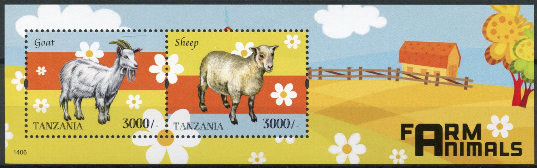 Tanzania 2014 MNH Farm Animals 2v S/S Goat Sheep Trees Barn