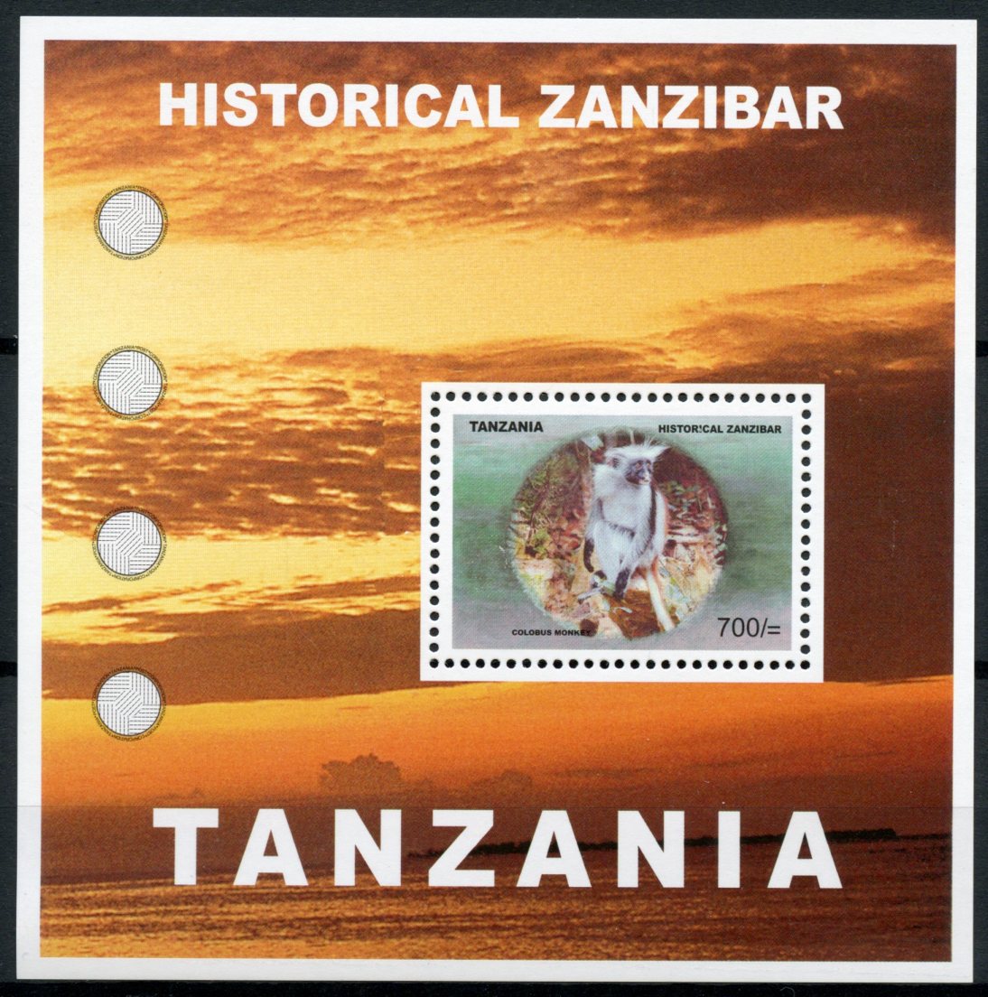 Tanzania Wild Animals Stamps 2007 MNH Historical Zanzibar Colobus Monkey 1v S/S