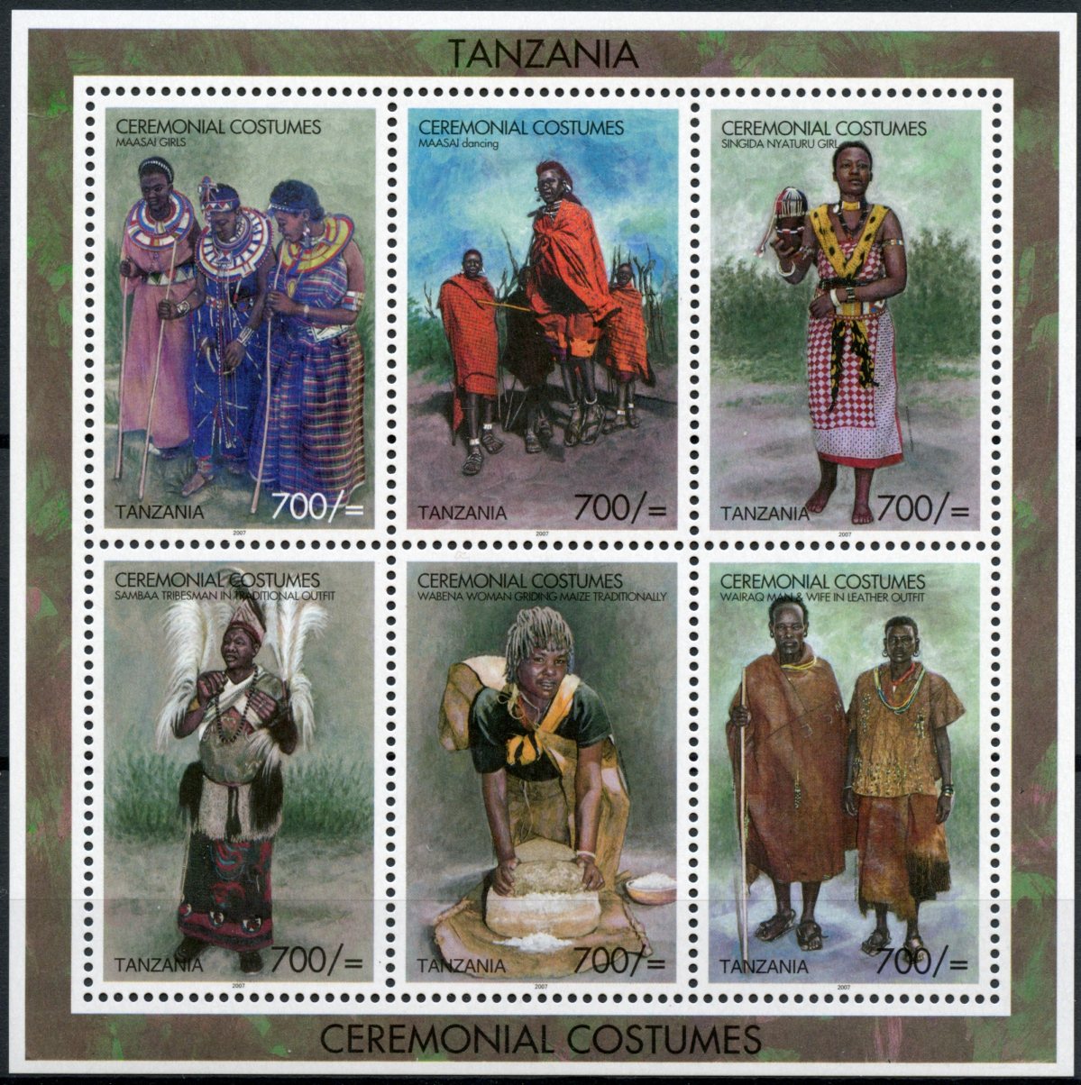 Tanzania Cultures & Traditions Stamps 2008 MNH Ceremonial Costumes Maasai 6v M/S