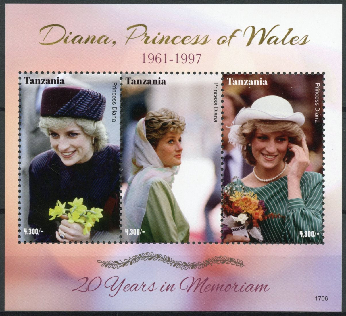 Tanzania 2017 MNH Princess Diana of Wales 20th Memorial 3v M/S I Royalty Stamps