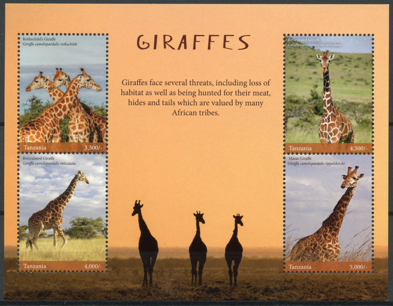 Tanzania 2017 MNH Wild Animals Stamps Giraffes Masai Giraffe 4v M/S I