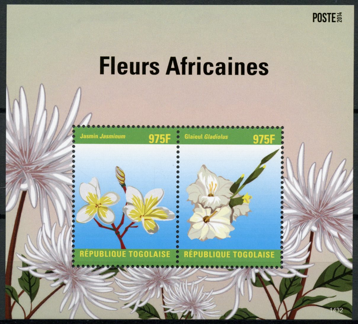 Togo 2014 MNH African Flowers 2v S/S II Fleurs Africaines Flora Jasmin Gladiolus