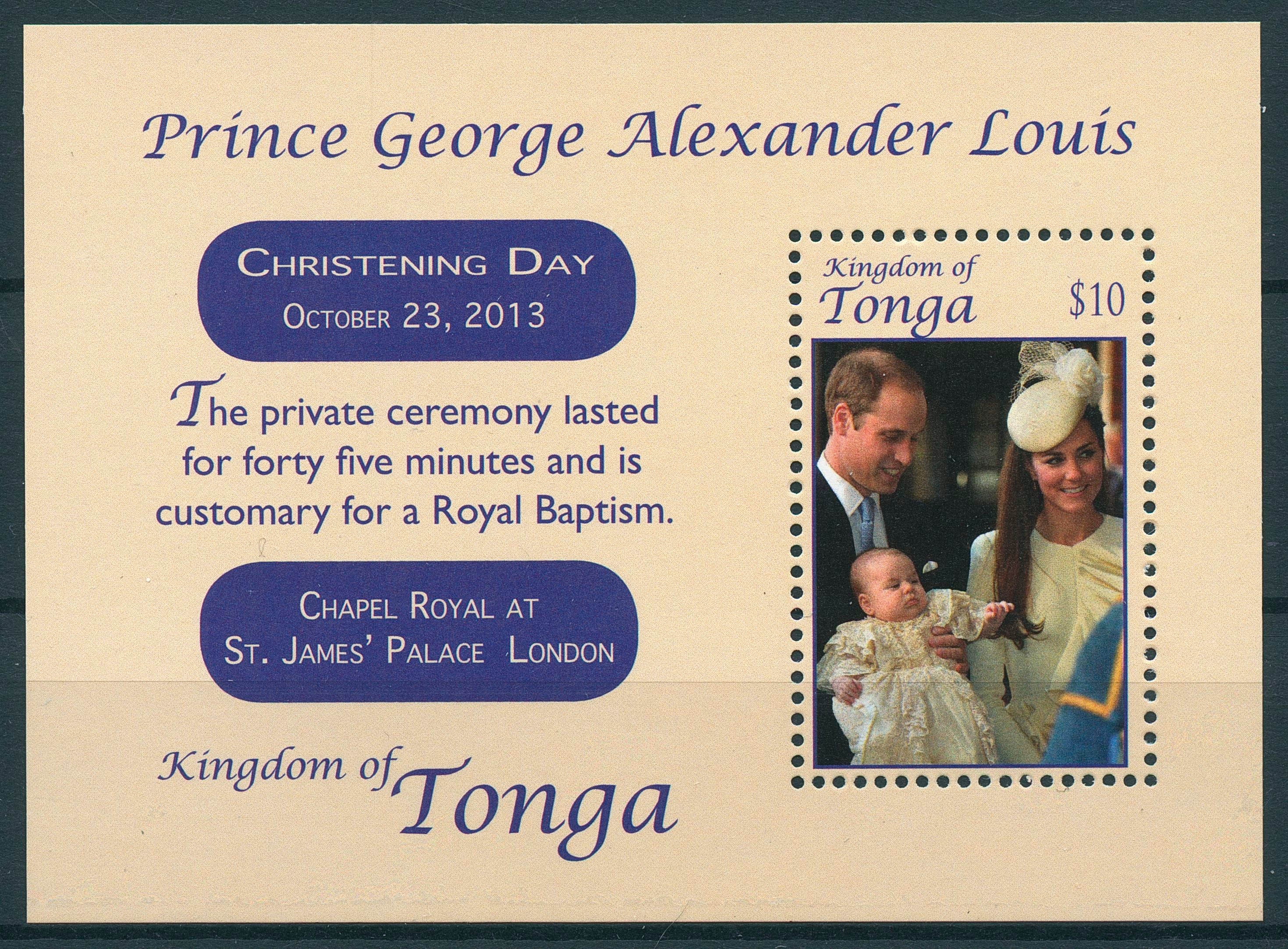 Tonga 2014 MNH Prince George Royal Baby Christening 1v S/S Prince William Kate