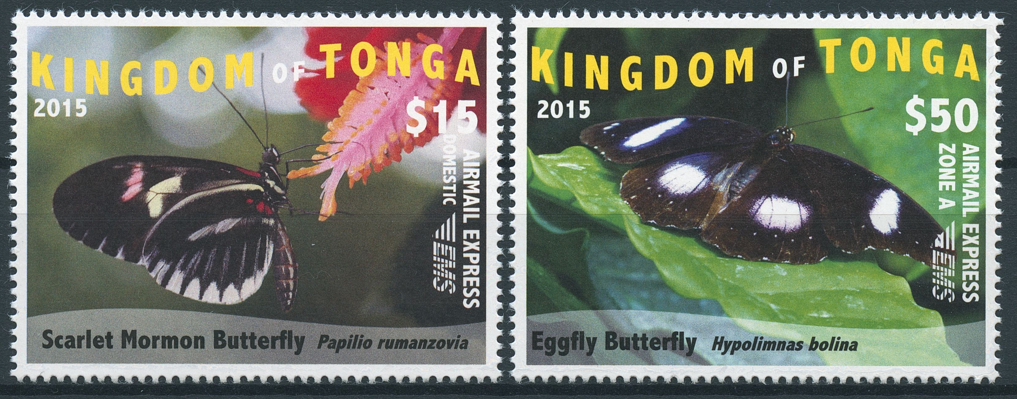 Tonga 2015 MNH EMS Part 1 Butterflies 2v Set Insects Scarlet Mormon Butterfly