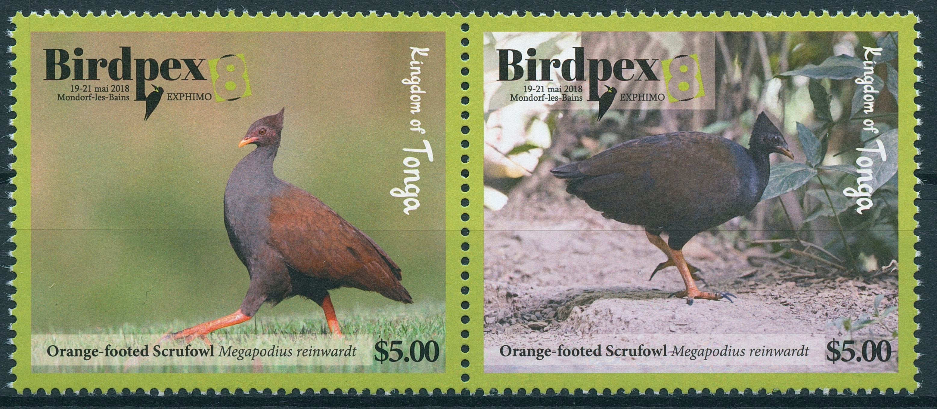 Tonga 2018 MNH Birds Birdpex Orange-footed Scrufowl 2v Set Bird Stamps