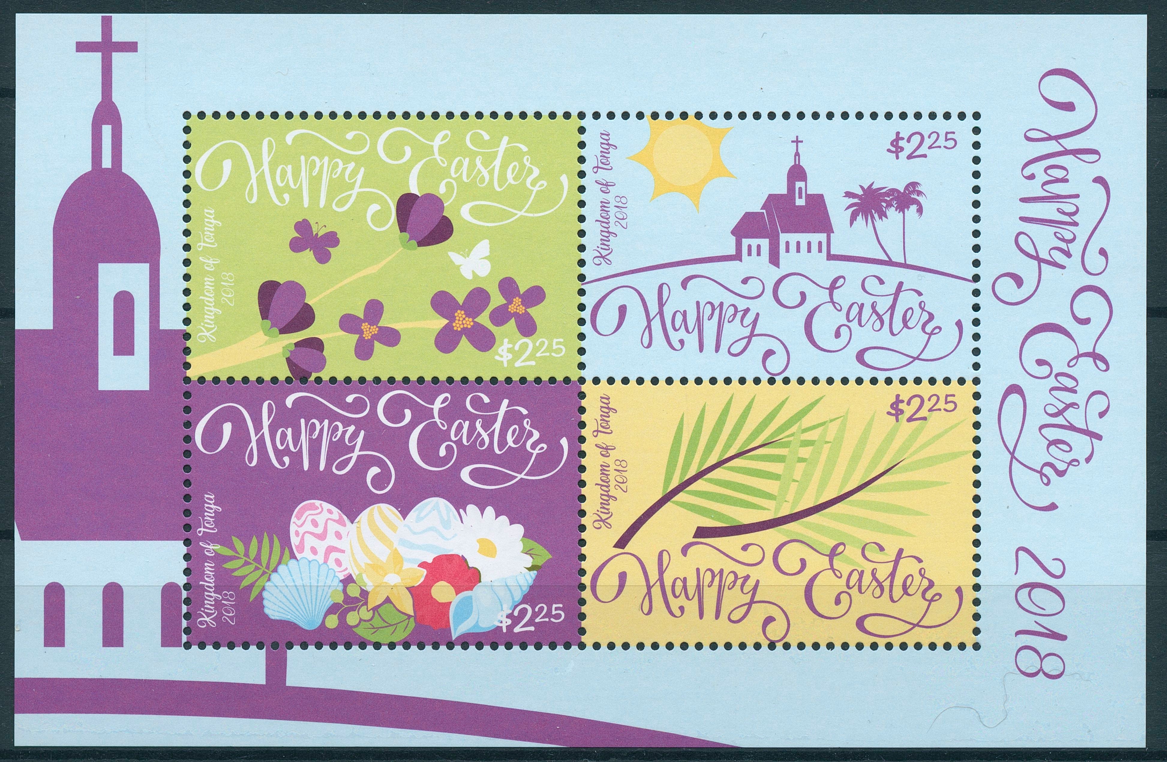 Tonga 2018 MNH Easter 4v M/S Churches Flowers Eggs Religion Stamps