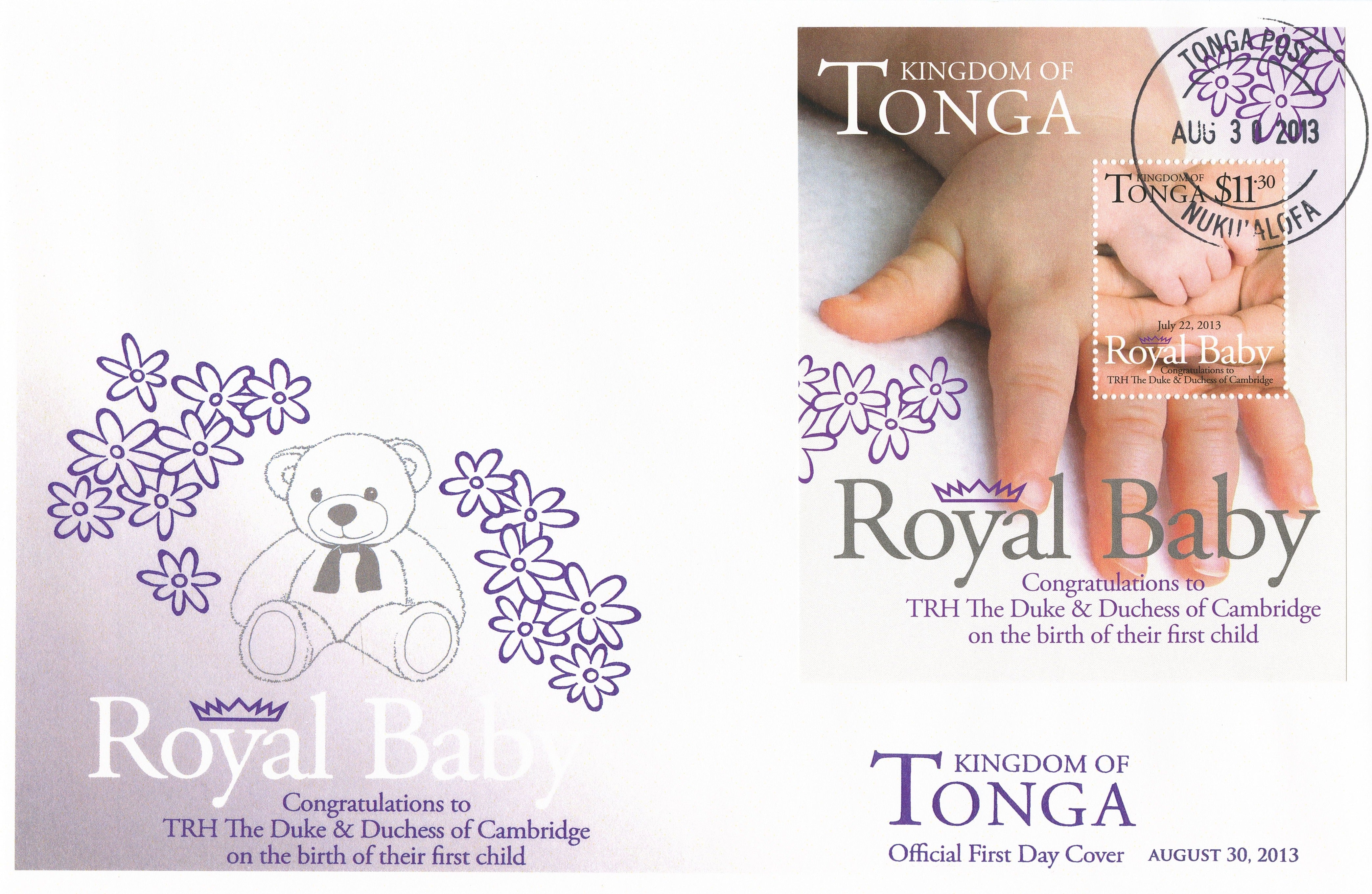 Tonga 2013 FDC Royal Baby 1v S/S Cover Birth Prince George William Kate Duke